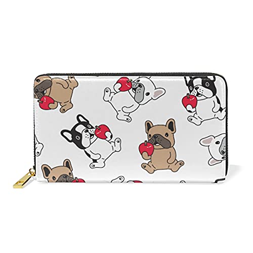 Süße Baby Mops Hund Bulldogge Damen Brieftasche Reißverschluss Geldbörse Echtes Leder Geldbeutel Telefon Kreditkartenetui Portemonnaie für Frauen Mädchen von Mnsruu