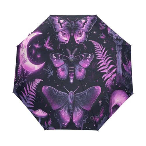 Totenkopf-Schmetterling-Regenschirm, kompakt, automatisches Öffnen, Schließen, Regenschirm, Reisen, winddicht, UV-, Mehrfarbig, Einheitsgröße von Mnsruu