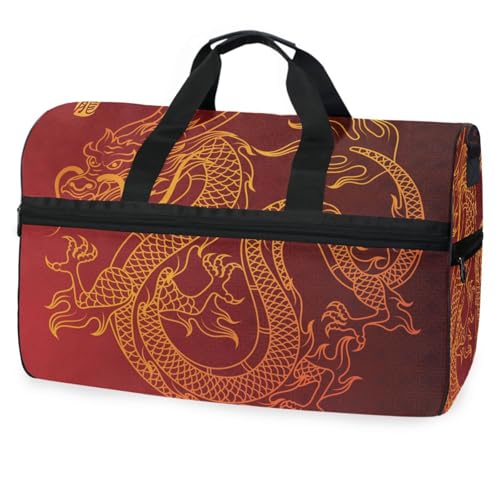 Traditionelle Reisetasche mit chinesischem Drachen, für Männer, Frauen, Jungen, Mädchen, Teenager, übergroße Sporttasche mit Schuhfach, für Übernachtung, Wochenende, Yoga, Workout, von Mnsruu