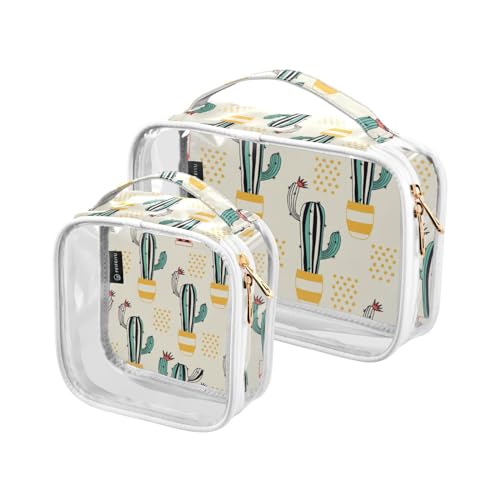 Transparente Make-up-Tasche mit Kaktus in einem Topf, transparente Reise-Kulturbeutel, 2 Stück, PVC-Kosmetiktaschen für Damen und Herren, mehrfarbig, 2er-Pack, Kulturbeutel von Mnsruu