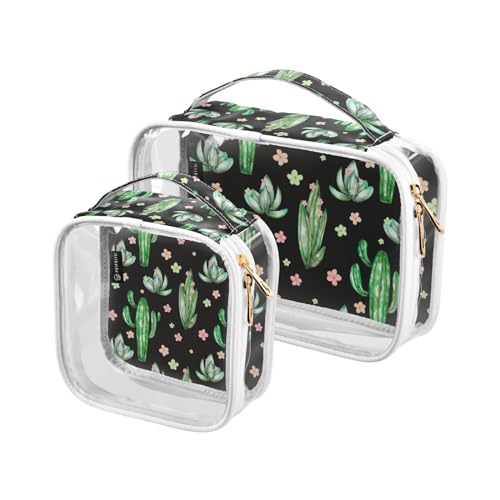 Transparente Make-up-Tasche mit Kaktus und Blumen, transparent, Reise-Kulturbeutel, 2 Stück, PVC-Kosmetiktaschen für Damen und Herren, mehrfarbig, 2er-Pack, Kulturbeutel von Mnsruu