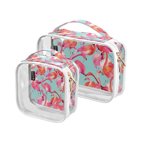 Transparente Reise-Kulturtasche Flamingo Rosa Vogel Tropische Kosmetiktasche Make-up-Taschen 2 Pack PVC Tragbare Wasserdichte Toilettenartikel Tragetasche Wasch-Aufbewahrungstasche für Damen Herren, von Mnsruu