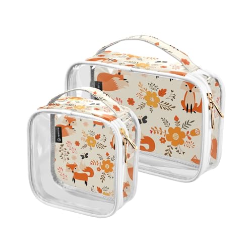 Transparente Reise-Kulturtasche Fuchs Herbst Wald Tier Kosmetiktasche Make-up-Taschen 2 Pack PVC Tragbare Wasserdichte Toilettenartikel Tragetasche Wasch-Aufbewahrungstasche für Damen Herren, A1860, von Mnsruu