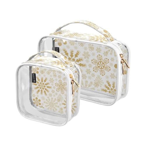 Transparente Reise-Kulturtasche Goldbraun Schneeflocken Weihnachten Kosmetiktasche Make-up-Taschen 2 Pack PVC Tragbare wasserdichte Toilettenartikel Tragetasche Wasch-Aufbewahrungstasche für Damen von Mnsruu