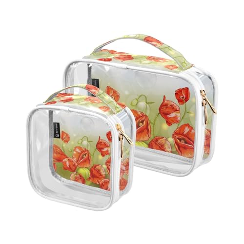 Transparente Reise-Kulturtasche Mais Mohn rote Blume Blasen Kosmetiktasche Make-up-Taschen 2 Stück PVC tragbare wasserdichte Toilettenartikel Tragetasche Wasch-Aufbewahrungstasche für Damen und von Mnsruu