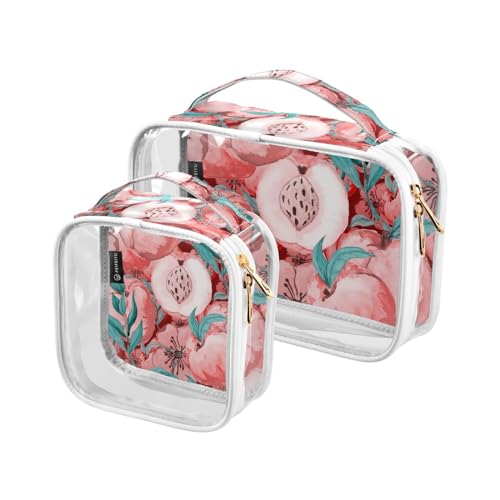 Transparente Reise-Kulturtasche Rosa Pfirsich Sommer Obst Kosmetiktasche Make-up-Taschen 2 Pack PVC Tragbare wasserdichte Toilettenartikel Tragetasche Wasch-Aufbewahrungstasche für Damen Herren, von Mnsruu