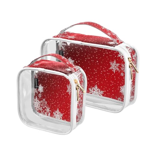 Transparente Reise-Kulturtasche Schnee Eis Kristalle Rot Weihnachten Kosmetiktasche Make-up Taschen 2 Pack PVC Tragbare Wasserdichte Toilettenartikel Tragetasche Wasch-Aufbewahrungstasche für Damen von Mnsruu