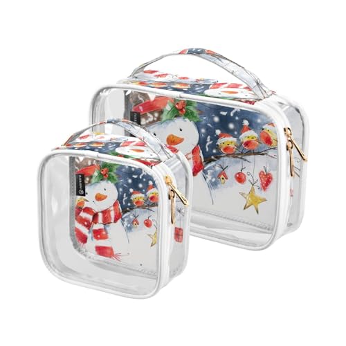 Transparente Reise-Kulturtasche Schneemann Vogel Schnee Schneeflocke Kosmetiktasche Make-up-Taschen 2 Pack PVC Tragbare wasserdichte Toilettenartikel Tragetasche Wasch-Aufbewahrungstasche für Damen von Mnsruu