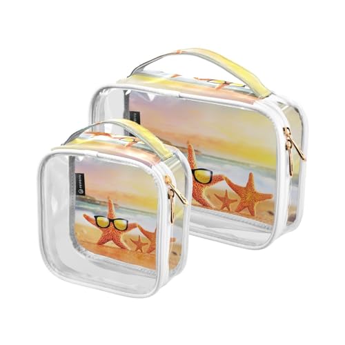 Transparente Reise-Kulturtasche Sonnenbrille Seestern Sommer Strand Kosmetiktasche Make-up-Taschen 2 Pack PVC Tragbare wasserdichte Toilettenartikel Tragetasche Wasch-Aufbewahrungstasche für Damen von Mnsruu