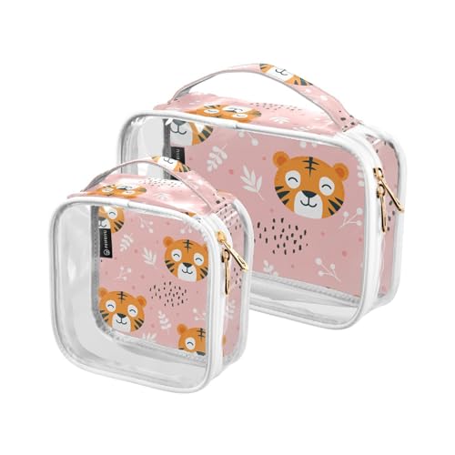 Transparente Reise-Kulturtasche Tiger Wald Tier niedliche Kosmetiktasche Make-up-Taschen 2 Stück PVC tragbare wasserdichte Toilettenartikel Tragetasche Wasch-Aufbewahrungstasche für Damen und Herren, von Mnsruu