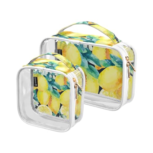 Transparente Reise-Kulturtasche Zitronenblatt Fruchtzweig Kosmetiktasche Make-up-Taschen 2 Stück PVC Tragbare wasserdichte Toilettenartikel Tragetasche Wasch-Aufbewahrungstasche für Damen Herren, von Mnsruu