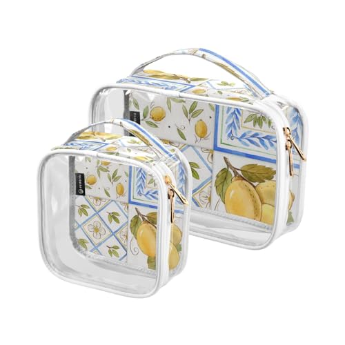 Transparente Reise-Kulturtasche Zitronengelb Limon Bohemian Tiles Kosmetiktasche Make-up-Taschen 2 Stück PVC Tragbare wasserdichte Toilettenartikel Tragetasche Wasch-Aufbewahrungstasche für Damen von Mnsruu