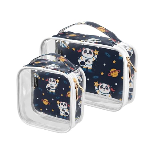 Transparente Reise-Kulturtasche mit Panda-Galaxie-Astronauten-Kosmetiktasche, Make-up-Tasche, 2 Stück, PVC, tragbar, wasserdicht, Kulturbeutel, Wasch-Aufbewahrungstasche für Damen und Herren, A1661, von Mnsruu