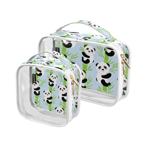 Transparente Reise-Kulturtasche mit Tier-Panda-Bambus-Kosmetiktasche, Make-up-Tasche, 2 Stück, PVC, tragbar, wasserdicht, Kulturbeutel, Wasch-Aufbewahrungstasche für Damen und Herren, A823, 2er-Pack von Mnsruu
