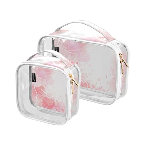 Transparente Reise-Kulturtasche mit rosa Blumen, Batikfärbung, Kosmetiktasche, Make-up-Tasche, 2 Stück, PVC, tragbar, wasserdicht, Kulturbeutel, Wasch-Aufbewahrungstasche für Damen und Herren, A3245, von Mnsruu