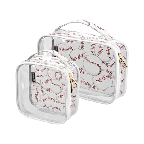 Transparente Reise-Kulturtasche mit weißem Baseball-Motiv, Sport-Kosmetiktasche, Make-up-Tasche, 2 Stück, PVC, tragbar, wasserdicht, Kulturbeutel, Wasch-Aufbewahrungstasche für Damen und Herren, von Mnsruu