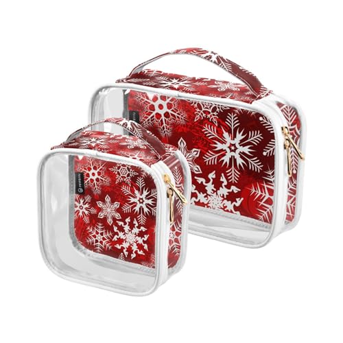 Kulturbeutel für unterwegs, transparent, Motiv: rote Schneeflocke, Weihnachten, Kosmetiktasche, Make-up-Tasche, PVC, tragbar, wasserdicht, Kulturbeutel, Aufbewahrungstasche für Damen und Herren, 2 von Mnsruu