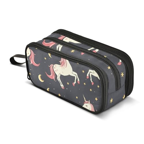 Unicorn Moon Federmäppchen, großes Fassungsvermögen, Stifttasche für Jungen und Mädchen, 3 Fächer, Federmäppchen, Studenten, Schreibwaren, Organizer, Marker-Etui für Schule, Büro, Arbeit, Unicorn Moon von Mnsruu