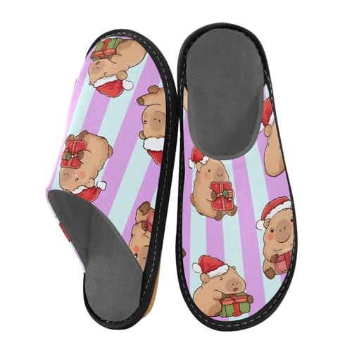 Weihnachten Capibara mit Geschenk Hausschuhe für Damen Herren Warme Hausschuhe Hausschuhe Indoor Outdoor Hausschuhe, Mehrfarbig, 37.5/38 EU von Mnsruu