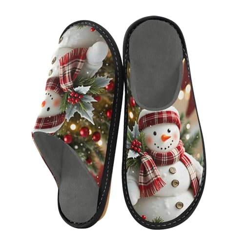 Weihnachts-Schneemänner Baumhaus-Hausschuhe für Damen und Herren, warme Hausschuhe, Hausschuhe, Indoor-Outdoor-Hausschuhe, Mehrfarbig, 40 EU von Mnsruu