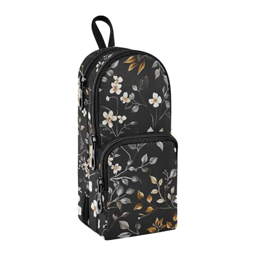 Wildblumen-Federmäppchen, großes Fassungsvermögen, Stifttasche mit Fach, für Schüler, Schultasche, Schreibwaren-Organizer, Stifteetui, Marker-Etui für Schule, Büro, Arbeit, Schwarz, von Mnsruu