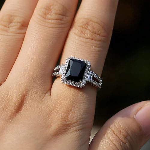 Mnyixsi 925 Sterling Silber glänzend schwarz quadratisch Edelstein Zirkonia Ringe Diamantringe für Herren quadratischer Schnitt schwarzer Onyx Hochzeit Verlobungsring Cocktailringe Größe 8 von Mnyixsi