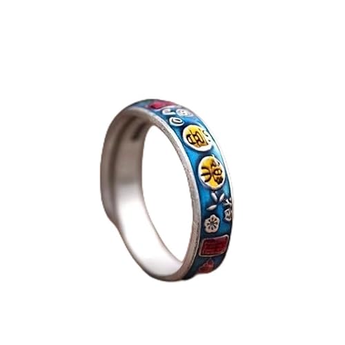 Mnyixsi Vintage 925 Sterling Silber Chinesischer Happy Ring für Frauen, Mode Gold Emaille Stapelbar Offener Ring Handgefertigt Geschnitzt Zierlich National Ethno Stil Landschaft Gezeiten Emaille Mnyixsi Vintage 925 Sterling Silber Chinesischer Happy Ring für Frauen, Mode Gold Emaille Stapelbar Offener Ring Handgefertigt Geschnitzt Zierlich National Ethno Stil Landschaft Gezeiten Emaille von Mnyixsi