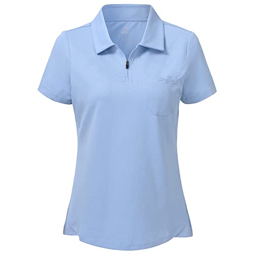 Baumwolle Poloshirts Damen Kurzarm Polohemden Atmungsaktive Polo T Shirts Top Blau M von MoFiz