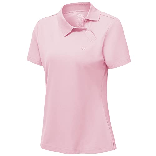 Damen Poloshirt Kurzarm Golf Baumwolle Polohemd Atmungsaktive Polo Shirt mit Kragen Rosa L von MoFiz