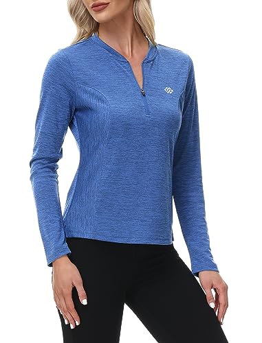 Damen Sport Shirt Langarm Laufshirt Sweatshirts Fitness Running Yoga Tops Blau L von MoFiz