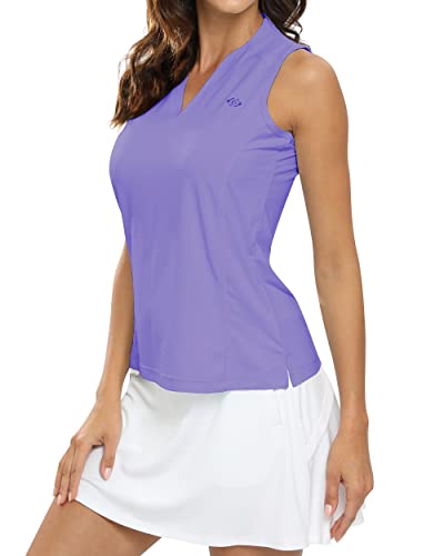 Damen Sport Tank Top Ärmelloses Golf Poloshirt Atmungsaktive Tennis Shirt Oberteile mit V-Ausschnitt Violett XS von MoFiz