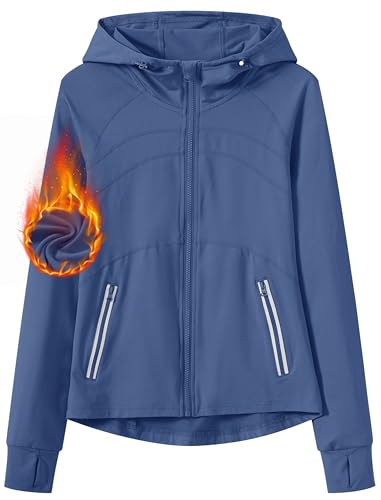 Laufjacke Damen Sportjacke Trainingsjacke Sweatjacke Sport oberteile Langarm mit Daumenloch Blau L von MoFiz