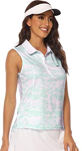 MoFiz Ärmellose Golf-Poloshirts für Damen, schnell trocknend, Camouflage, leicht, UPF 50+, Sport, athletisches Tanktop für lässige Tennis, Camouflagegrün, Mittel von MoFiz