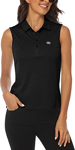 MoFiz Ärmellose Golf-Poloshirts für Damen, schnell trocknend, Camouflage, leicht, UPF 50+, Sport, athletisches Tanktop für lässige Tennis, D-schwarz, Mittel von MoFiz