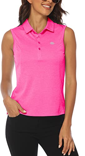 MoFiz Ärmellose Golf-Poloshirts für Damen, schnell trocknend, Camouflage, leicht, UPF 50+, Sport, athletisches Tanktop für lässige Tennis, Rosenrot, X-Groß von MoFiz