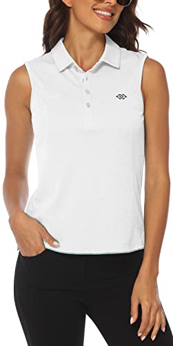 MoFiz Ärmellose Golf-Poloshirts für Frauen, schnell trocknend, Camouflage, leicht, UPF 50+, Sport-Tanktops für lässige Tennis, Weiß, X-Groß von MoFiz