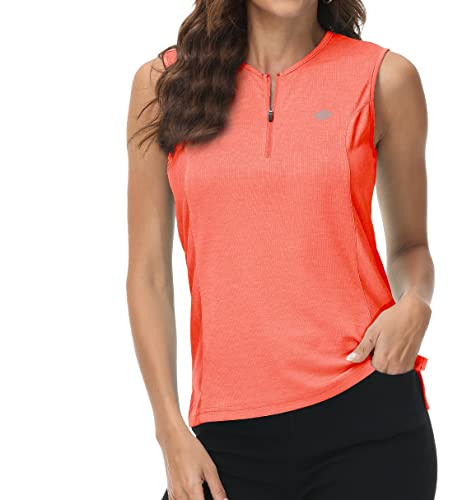 MoFiz Ärmellose Tennis Shirts Damen Elegant Sommer T-Shirts Rundem Ausschnitt Mit Reißverschluss Orange M von MoFiz