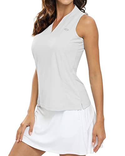 MoFiz Armelloses T Shirt Damen Tanktops Stehkragen Sport Shirts Poloshirt Golf Sommershirts mit V-Ausschnitt Weiß XL von MoFiz
