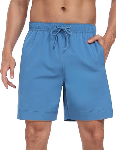MoFiz Badeshorts Herren Badehose 2 in 1 mit Kompression Atmungsaktiv Sport Schwimmhose Schnelltrocknend Trainingsshorts mit 4 Taschen Blau EU XL von MoFiz