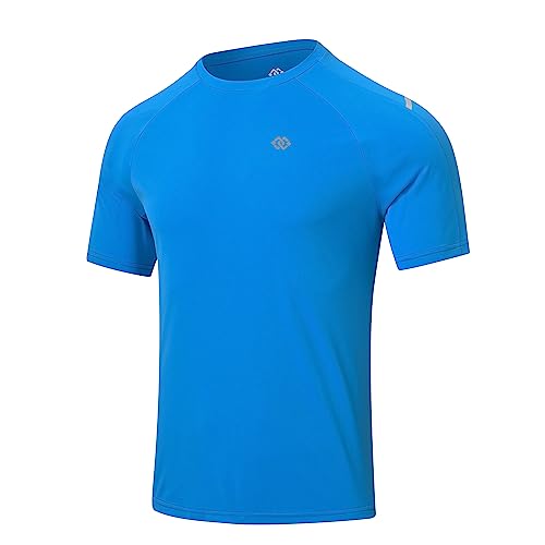 MoFiz Basic T-Shirt für Herren Schnelltrocknend Laufshirt Trainingsshirt Sportshirt Leicht Funktionsshirt Wandershirt Sommer Surf Shirt Freizeitoberteile Blauer See 3XL von MoFiz