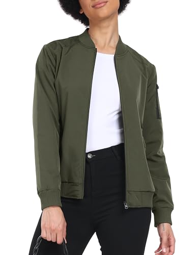 MoFiz Bomberjacke Damen Frühling Leichte Sommerjacke Casual College Jacket Freizeitjacke voll Reißverschluss Grün M von MoFiz