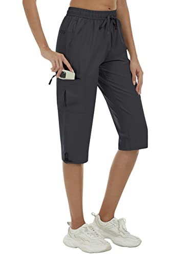 MoFiz Cargo Shorts Damen Wandershorts Lightweight Trekking Caprihose Sommer Outdoorhose mit Reißverschlusstaschen Grau S von MoFiz