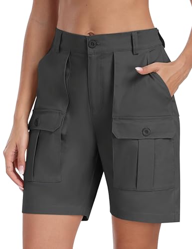 MoFiz Cargo Shorts Damen wandershorts Baumwolle Bermuda Shorts Arbeitshose kurz Outdoor Shorts Stretch für Sommer Grau L von MoFiz