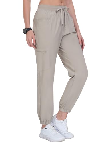 MoFiz Cargohose Damen Lang Wanderhose Sommer Leicht Outdoorhose Wasserdicht Schnelltrocknende Freizeithose mit mit Vier Großen Taschen Khaki XS von MoFiz