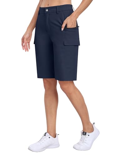 MoFiz Damen 10" Cargoshorts Outdoorshorts Stretch Golf Aktiv Wandern Shorts Schnell Trocken Outdoor Leichte Sommer Sonnenschutz Shorts Marineblau XL von MoFiz