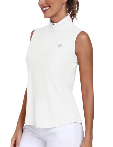 MoFiz Damen Ärmellos Poloshirt Golf Shirt UPF50+ Sonnenschutz Sommershirts Golf Sport Tank Top mit Kragen Weiß-A XXL von MoFiz
