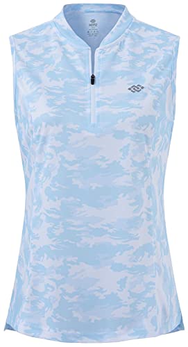 MoFiz Damen Armellose T Shirt Sport Top Fitness Poloshirt Atmungsaktiv Sommershirts Lauftop A-Camo Blau XS von MoFiz