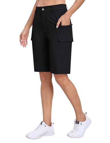 MoFiz Damen Bermuda Shorts Hohe Taille Cargo Shorts Stretch Outdoor Wanderhose Kurz für Golf Sport Trekking Schwarz 3XL von MoFiz