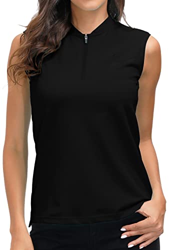 MoFiz Damen Bluse Ärmelloses Shirt Baumwolle Reißverschluss Oberteile Tunika Tops Leichte Sommershirts Schwarz XS von MoFiz