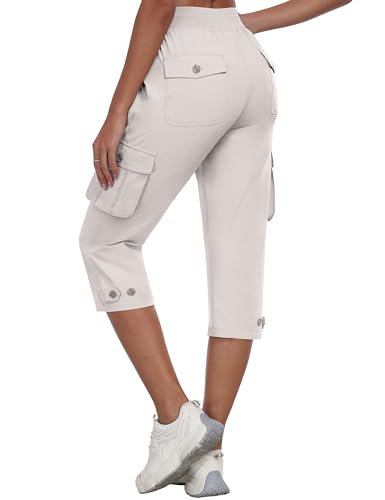 MoFiz Damen Cargo Caprihose 3/4 Wanderhose Leicht Outdoor Cargohose Schnell Trocknend Atmungsaktiv Trekkinghose mit Tasche von MoFiz